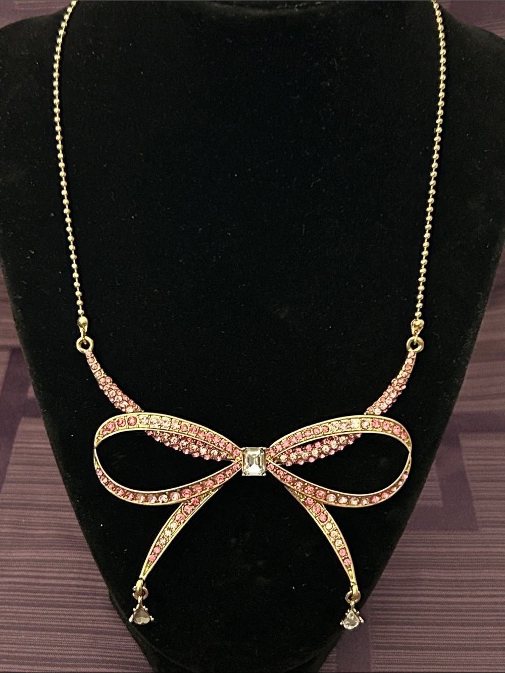 Betsey Johnson Pink Crystal Bow necklace